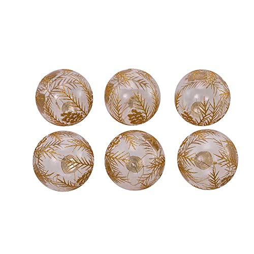 Kurt Adler 80mm Clear Glass Ball Ornaments with Gold Pinecones Set of 6
