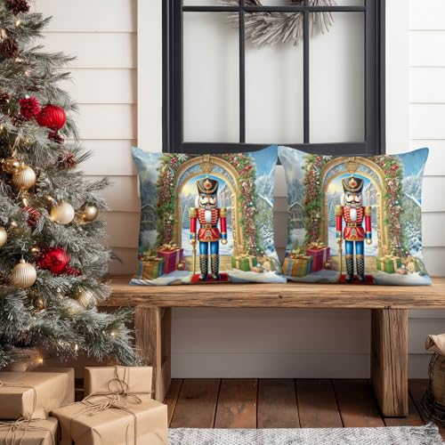 HOMETITUTE Set of 2 Christmas Nutcracker Throw Pillow Covers 18x18