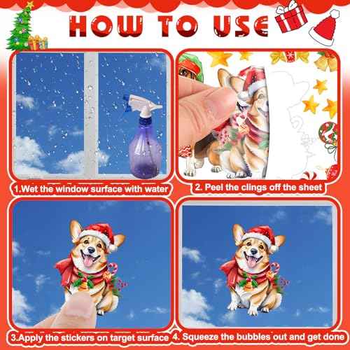 Geyoga 6 Sheets 98 Pcs Christmas Window Clings Stickers Pet Dog Window Clings Reusable Christmas Puppy Window Sticker Decor Decal Sticker for Home Party Shop Showcase Supplies(Christmas Dog)