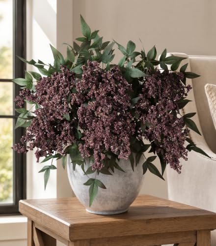 35-Inch Faux Berry Stems for Vase - Dusty Plum Artificial Flowers, 3 Pack
