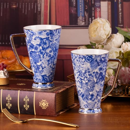 KAMMAK Ceramic Coffee Mugs Set of 2, Large Tea with Handle