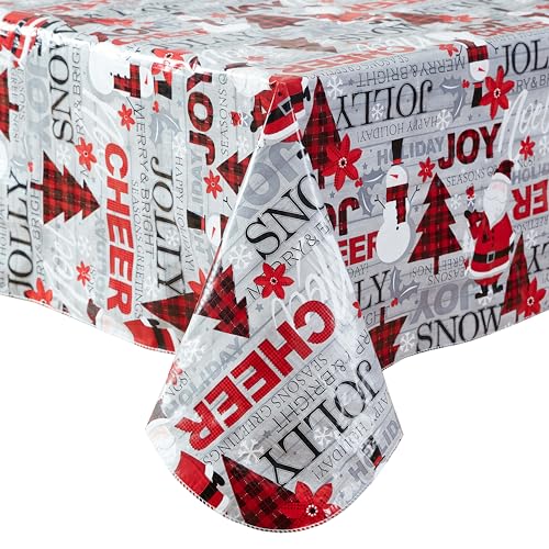 Newbridge 52 x 52 Inch Christmas Vinyl Tablecloth with Flannel Backing – Joy & Cheer Holiday Design