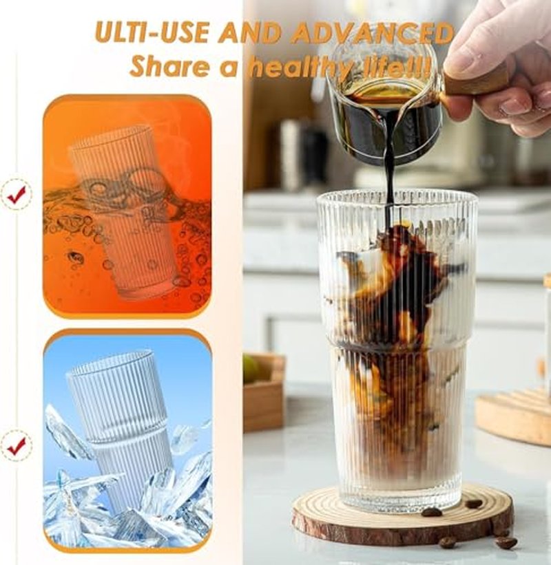 MINGHYZYA 20 OZ Iced Coffee Cup With Glass Lids and Straws,High Borosilicate Glass Tumbler Cup Reusable Wide Mouth Smoothie Cups(Clear,1cup)…