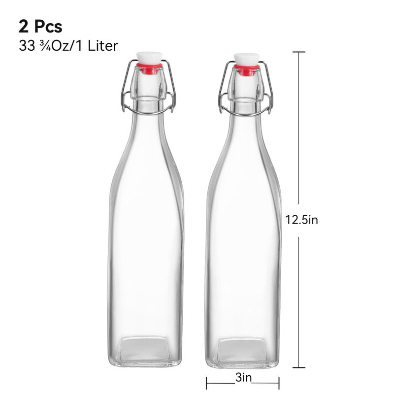 Wagrvuy 33.75 Oz Swing Top Glass Bottles - 2 Pack Flip Top Bottles with Airtight Stopper Lid for Home Brewing 2nd Fermentation Kombucha Limoncello Mead Soda Beer Juice Water Wine Tea Beverages Oil