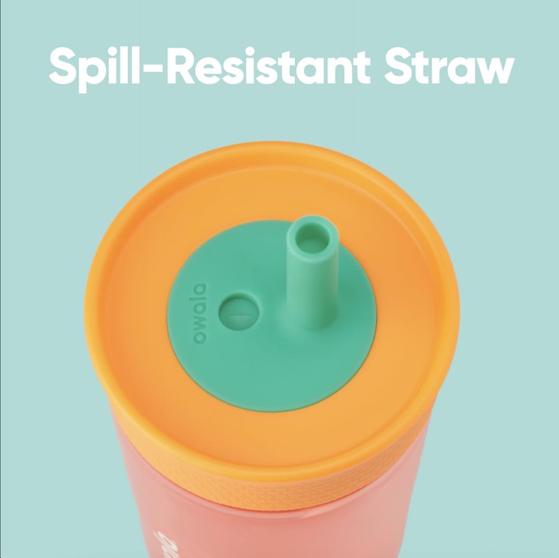 Owala Kids Insulation BPA-Free Plastic Tumbler with Spill Resistant Flexible Straw, Easy to Clean, Kids Water Bottle, Great for Travel, Dishwasher Safe, 15 Oz, Orange and Peach (Watermelon)