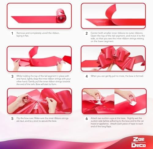 Zoe Deco - Giant Red Car Bow - 23 Inch Decorative Bow for Birthdays, Weddings & Surprise Parties