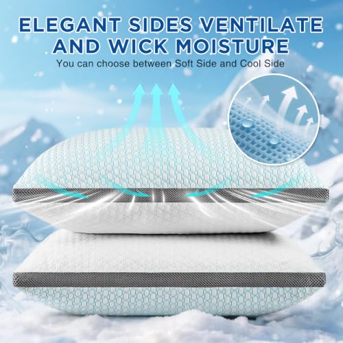 Grey King Size Cooling Pillows Set of 2 with Adjustable Support - Baskbed