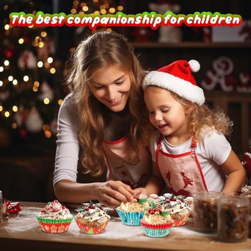 SANNIX Christmas Cupcake Liners 450pcs with Santa Snowman & Holiday Patterns