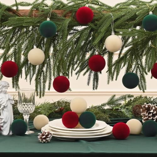 50 Pcs Velvet Christmas Ornaments Balls - Burgundy Green Beige 2.36in - MecTo