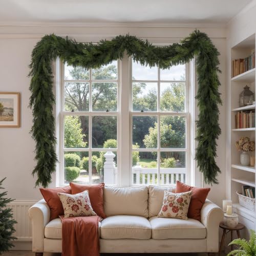 9FT Artificial Cedar Garland, Faux Christmas Garland for Mantle
