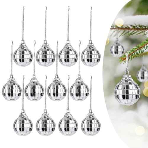 12PCS Mini Disco Balls,1.2" Silver Small Disco Balls Hanging for Party Decoration, Christmas Party Decorations Wedding Birthday Party Ornaments