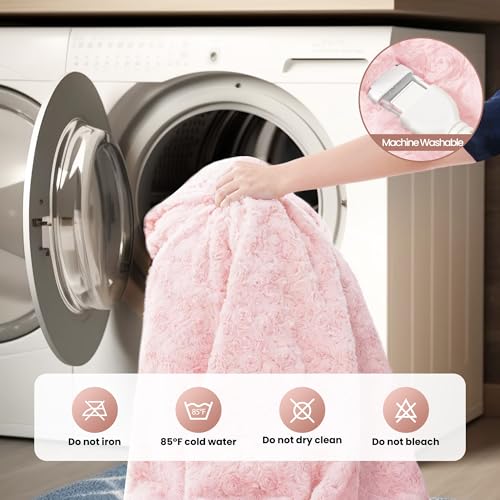 MAXEVE Heated Blanket Electric Throw 50"x60" Pink Faux Rabbit Fur