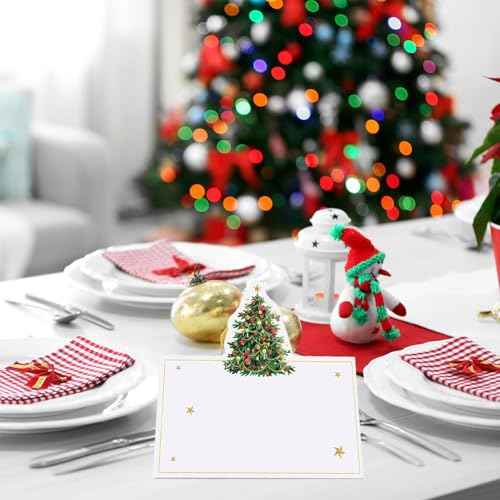 Christmas Place Cards for Table Setting Christmas Tree Die Cut Place Cards Party Name Cards for Table Holiday Dinner Brunch or Any Occasion Party Decoration(50pcs)