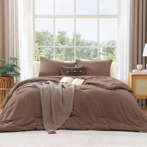 Oversized King Comforter Set - 3 Pieces Brown Soft Bedding - 120"x98"