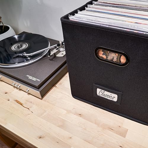 Black Vinyl Record Storage Box Set of 2 - LP Holder for 100+ Albums
