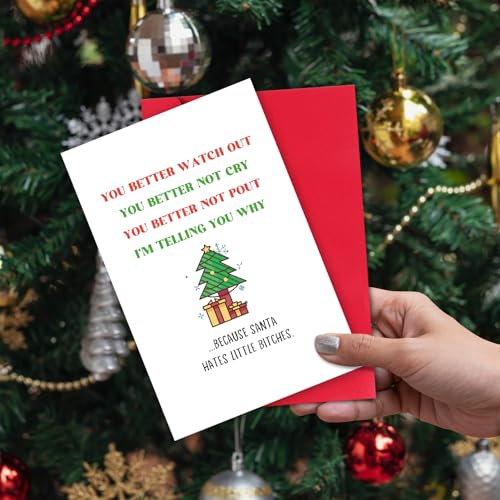 Funny Christmas Card for Female Friend - Rude Bestie Santa Hates Little Bitches