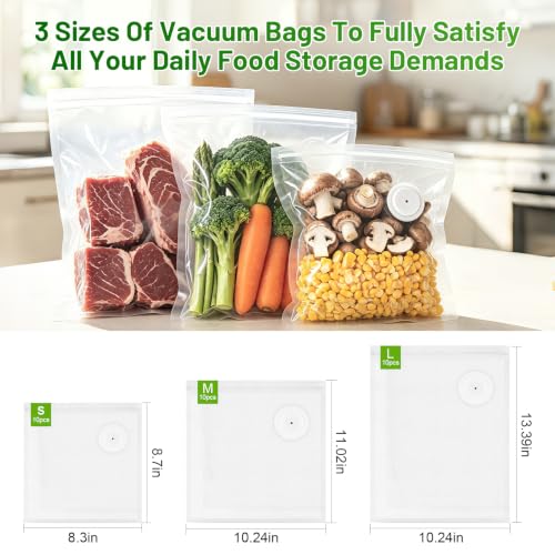 White Handheld Vacuum Sealer for Food Preservation, 65kPa Suction, Reusable Bags