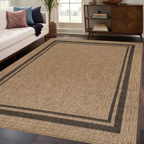 Beverly Rug 5x7 Natural-Black Bordered Washable Indoor Outdoor Rug