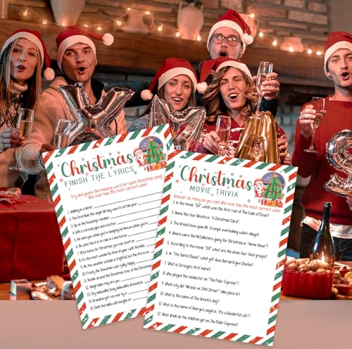 UHADRE 2-in-1 Christmas Games: Movie Trivia & Finish the Lyrics (30 Cards, Double-Sided)