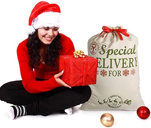Extra Large Burlap Santa Sacks for Christmas Gifts - 19.7" x 26.8" Drawstring Holiday Bags for Kids & Decorations