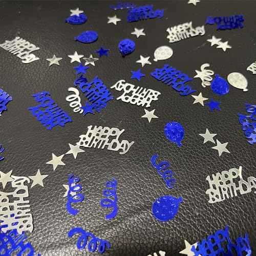 EMAAN Happy Birthday Foil Confetti Blue Silver Birthday Confetti Sequins, Table Sprinkle Dessert Table Decorations Light Up Your Birthday Party (Blue Silver)