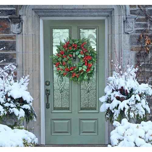 20 Pack Artificial Red Berry Stems, Christmas Red Berries Artificial Fruit Berry Holly Christmas Berry Branch Home Holiday Wedding Party DIY Christmas Tree Crafts Decor