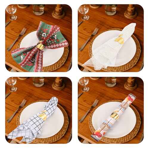 Gold Napkin Rings Set of 12,Shiny Metal Table Decor,Study Leaf Gold Napkin Holder Rings,Stylish Fall Napkin Rings Bulk for Table Settings Party Wedding Valentine Christmas