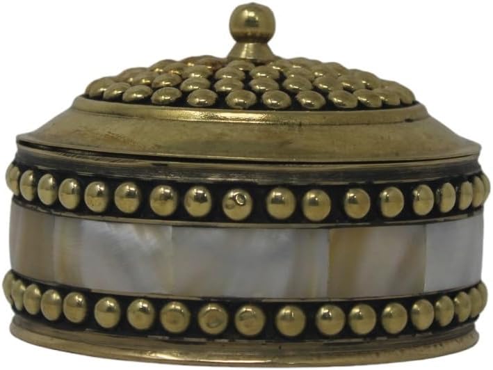 Decorative Jewelry Trinket Box Unique Gift For Home Décor Antique Metal Case with Mother of Pearl Sindoor Box/Coin Box (All Set Black)