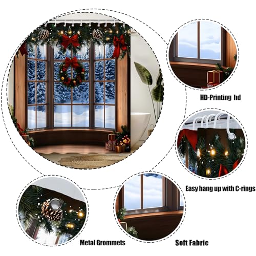 Blue Winter Christmas Shower Curtain 70x70 Inches with Hooks - Holiday Bathroom Decor