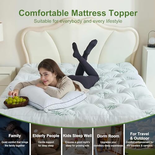 Whatsbedding Queen Memory Foam Mattress Topper 5 Inches Bamboo Viscose Cooling