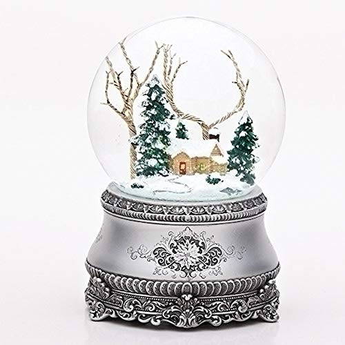 Roman 5.5in Glitter Cottage Music Box Dome - I’ll Be Home for Christmas
