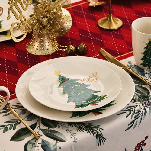 Swuut Christmas Dinner Plate Set of 6 - 10 Inch Bone China Holiday Main Course Plates - Microwave & Dishwasher Safe - Gift for Family & Men Women - Dinner Plate Variation