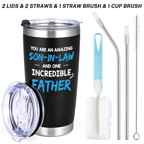 Qtencas Son-In-Law 20oz Insulated Travel Tumbler – You Are an Amazing Son-In-Law & One Incredible Dad – Black