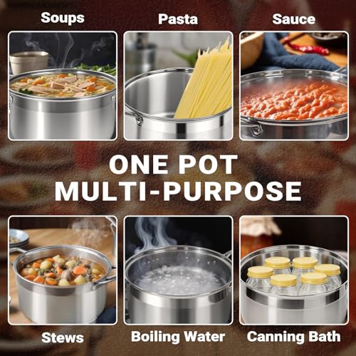 Kirecoo 12 Quart Stainless Steel Heavy Duty Stock Pot with Visible Lid