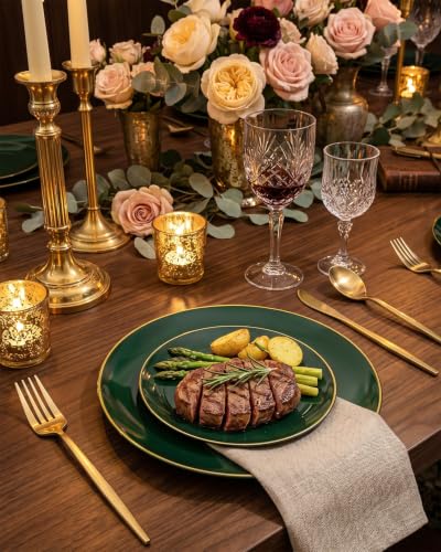 Green Disposable Plates Set - 200PCS Includes 10-Inch Dinner & 7-Inch Dessert Plates for Christmas