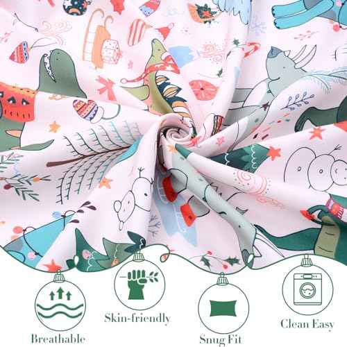 JISEN Christmas Fitted Crib Sheet - Soft Dinosaurs Pattern Baby Bed Sheets for Standard and Toddler Mattress for Boys Girls Neutral, Pink 28x52 Inch