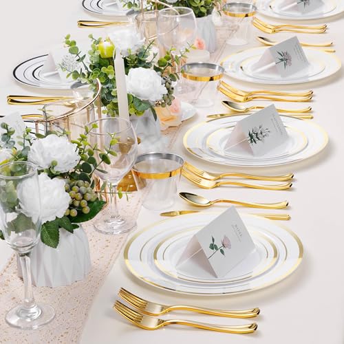 White Gold 10.25 Inch Plastic Party Plates - 100PCS Disposable Dinnerware