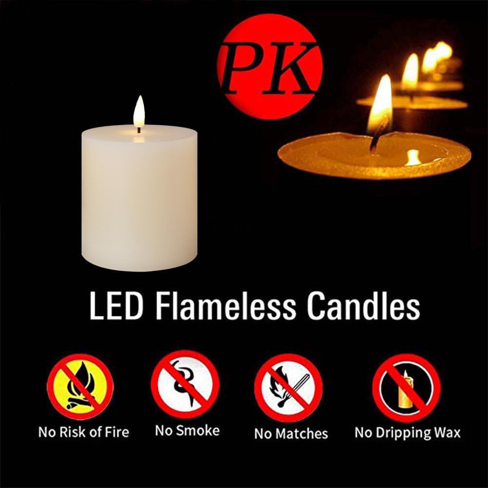 Flameless LED Candles Set of 2 - 3x3 Inch Dimmable Ivory Wax Pillars with Remote Control & Timers for Home Decor