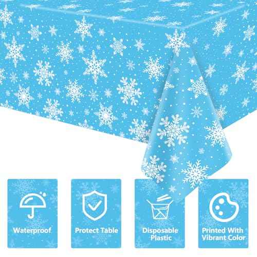 4 Pack Christmas Snowflake Tablecloth - White Plastic Table Cover for Winter Wonderland Party Decorations - Merry Christmas Supplies 86 x 51 Inch