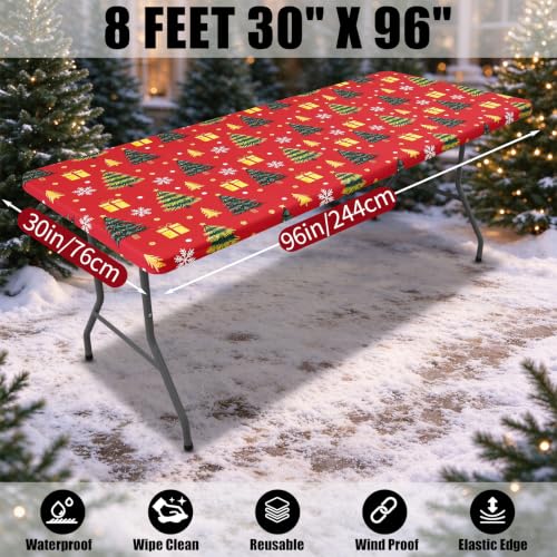 Smiry 2-Pack Waterproof Rectangular Christmas Tablecloth 30x96 Fitted Cover