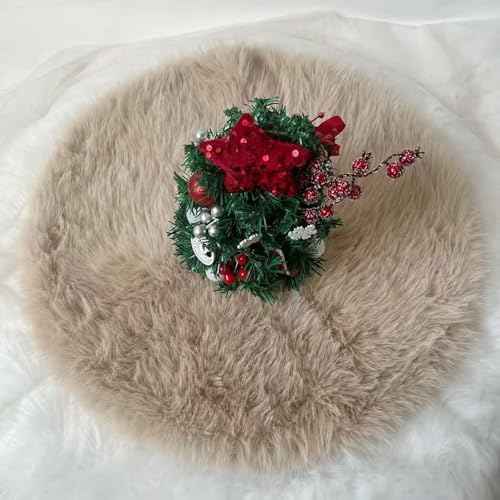 24 Inch Plush Christmas Tree Skirt Brown, Fluffy Faux Fur Tree Skirt for Christmas Holiday Party Decorations