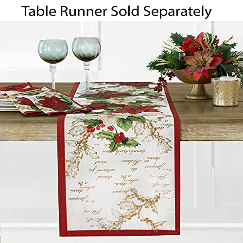 Newbridge 84x60 Inch Christmas Poinsettia & Floral Border Rectangular Fabric Tablecloth