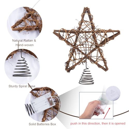 Christmas Tree Topper Farmhouse Decor Decorations Rattan Natural Star