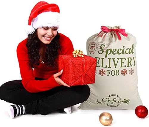 Extra Large Burlap Santa Sacks for Christmas Gifts - 19.7" x 26.8" Drawstring Holiday Bags for Kids & Decorations
