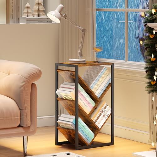 Vintage Brown 5-Tier Tree Bookshelf - Small Wooden Bookcase with EVA Pads