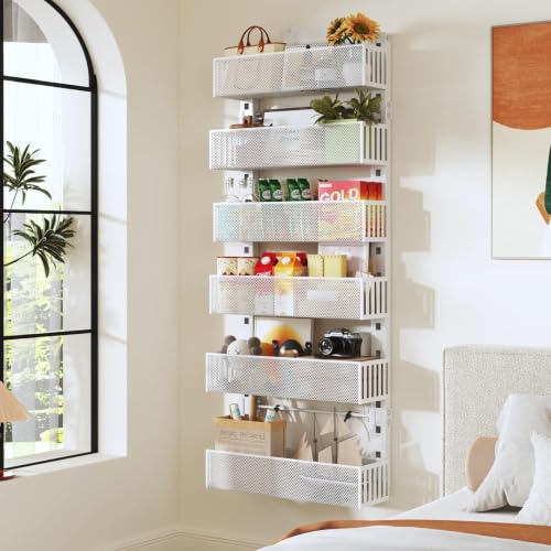 White 6-Tier Over The Door Organizer - Heavy-Duty Metal Mesh Rack, Adjustable & Wall Mountable