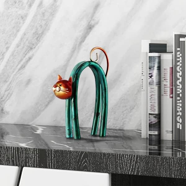 Modern U-Shaped Cat Metal Sculpture - Unique Cat Figurine for Home & Office Decor, Perfect Gift for Cat Lovers