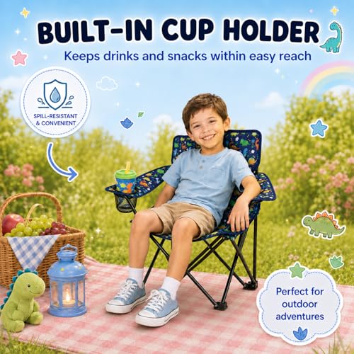 Emily Rose Kids Folding Camp Chair - Portable Toddler Beach & Outdoor Seat with Safety Lock & Cup Holder, 125 lb Capacity