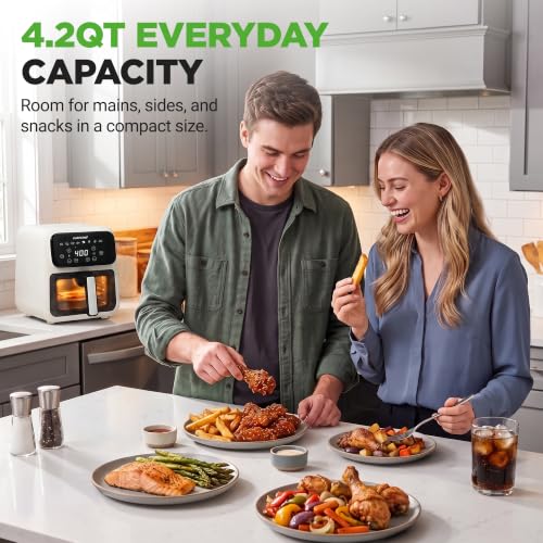 NutriChef 4.2QT Glass Air Fryer with 9 Preset Cooking Modes, Touchscreen, and Cool-Touch Handles