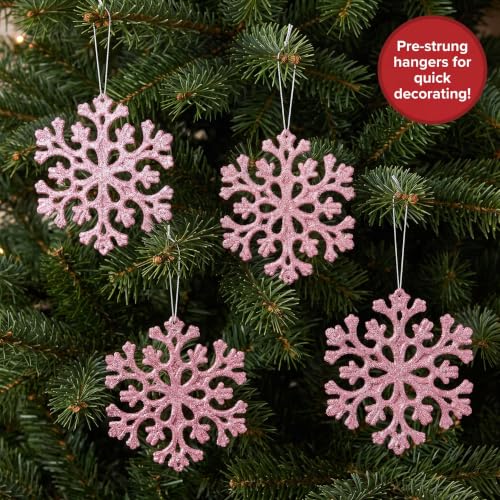 Sleetly Shimmer & Swirl Pink Christmas Tree Ornaments Set - 4.72" Large Holiday Decor